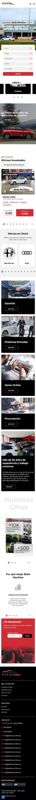 Web de Bella Machina en móvil