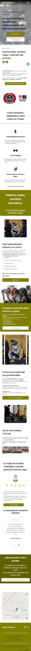 Web de OneBox Training en móvil